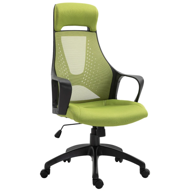 Vinsetto Office Computer Chair Mesh High Back Lumbar Support Adjustable Height Padded Linen Swivel Green