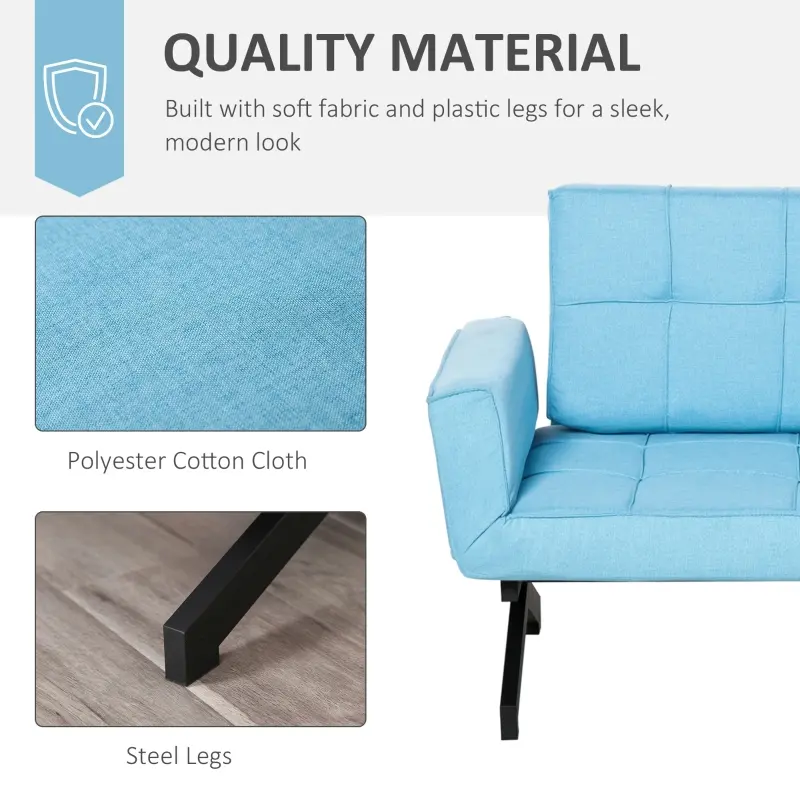 HOMCOM Convertible Accent Chair Single Sofa with Upholstered Fabric Cushion and Steel Legs for Compact Living Room, Blue