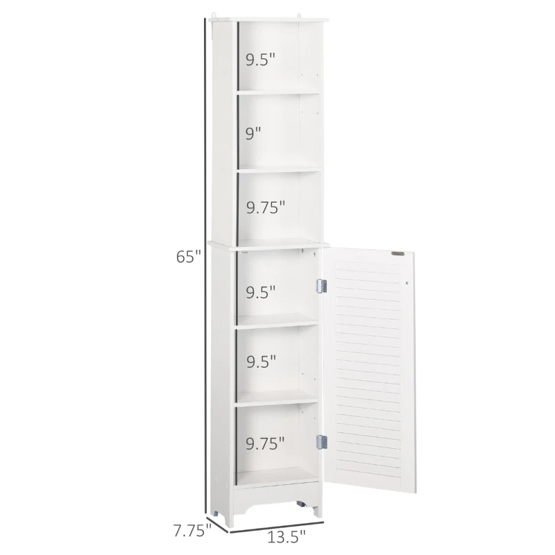 HOMCOM Tall Bathroom Storage Cabinet/Freestanding Linen Tower with 3-Tier Open Adjustable Shelf and Cupboard, White