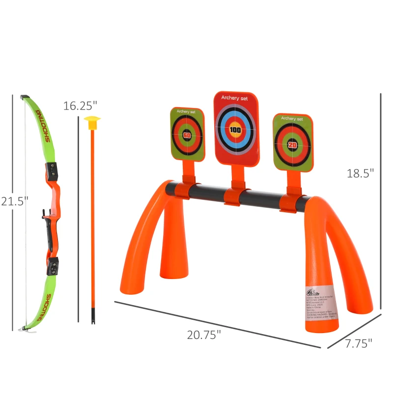 Qaba Children Bow & Arrow Outdoor Archery Set for Boys and Girls Ages 3-6 Years with 3 Arrows, 3 Targets, & Quiver