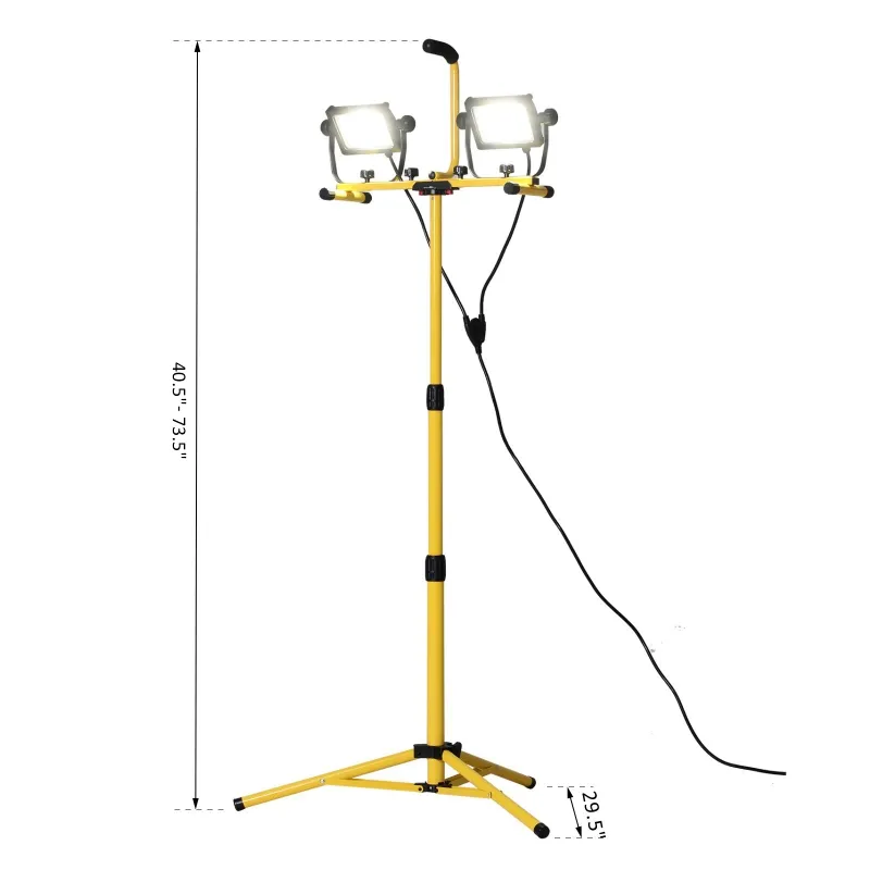 HOMCOM 14,000 Lumen Dual Head LED Work Lights Weather Resistant with Telescoping Adjustable Tripod Stand, Rotating Lamps