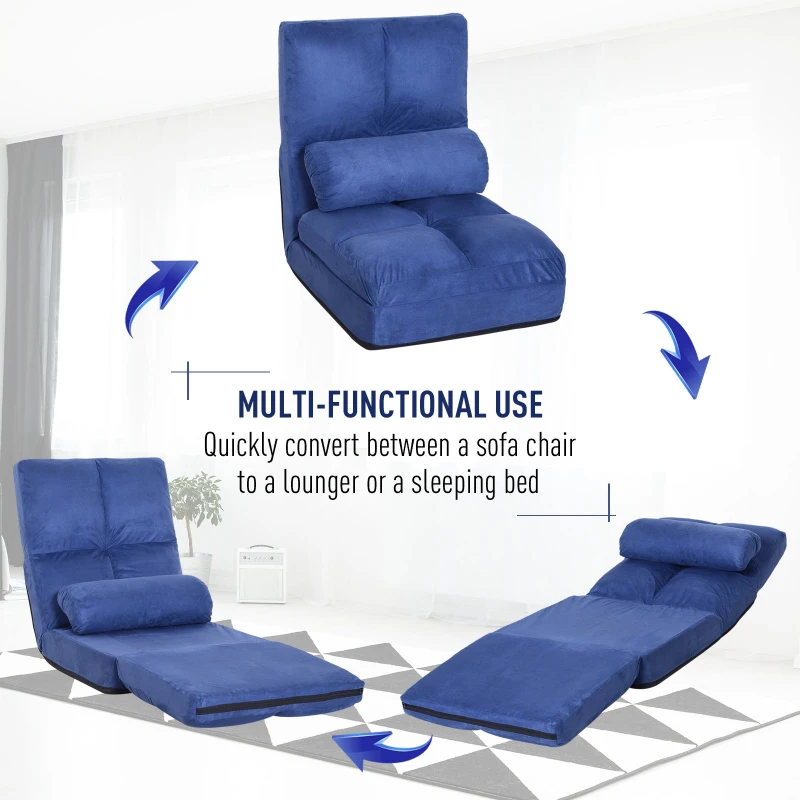 HOMCOM 5-Position Floor Lazy Sofa Chair Adjustable Folding Couch Video Gaming Bed Blue