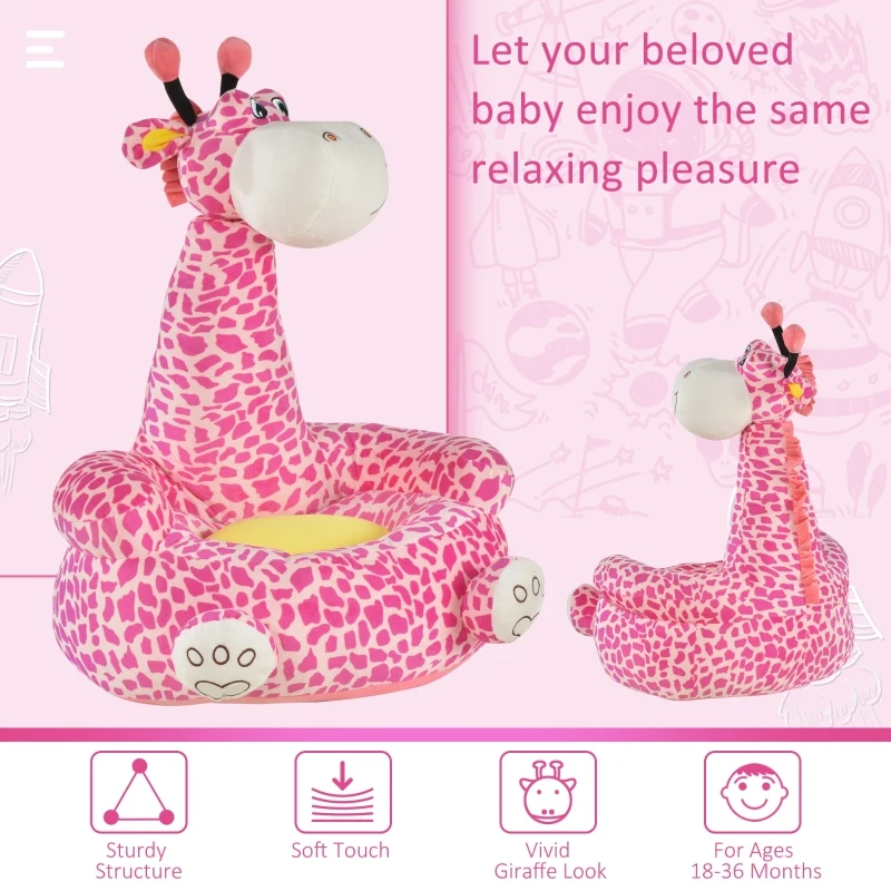 Qaba Giraffe Shaped Kid Sofa Flannel Covered Armchair Stick Horse Child Chair with Padded Seat for 18 to 36 Months, Pink