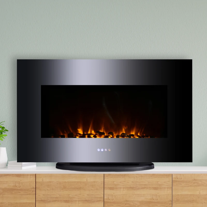 HOMCOM Wall Mounted / Free Standing Electric Fireplace 750W/1500W Black