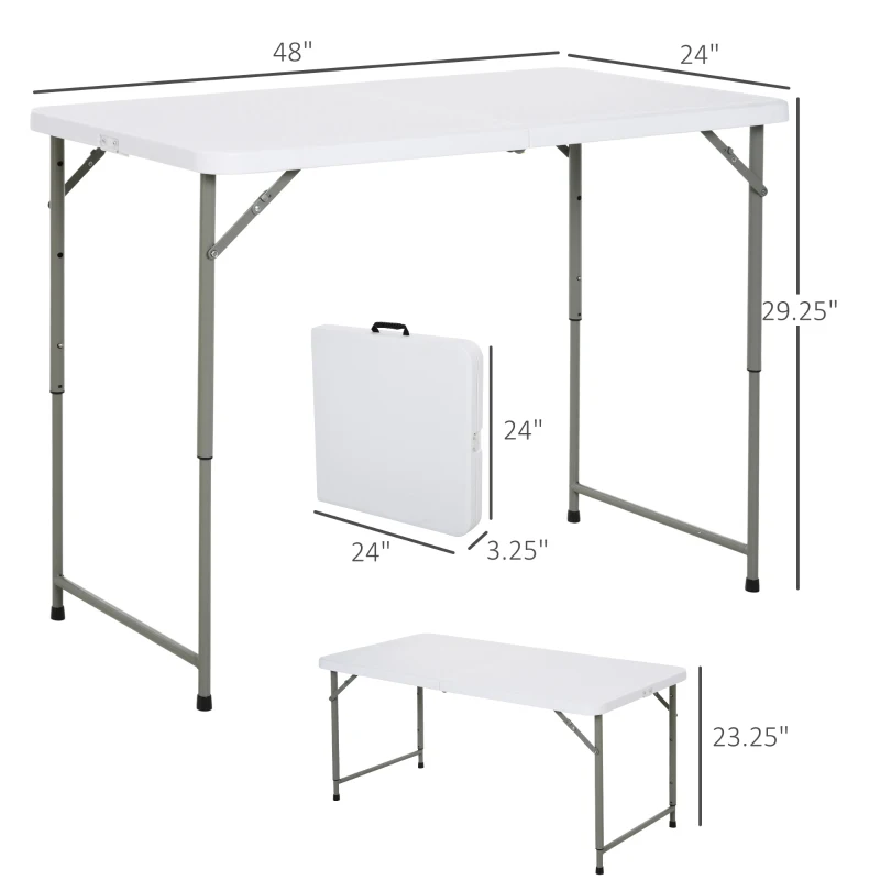 Outsunny 4ft Outdoor Folding Camping Table Garden Backyards BBQ Party Picnic Adjustable Table White