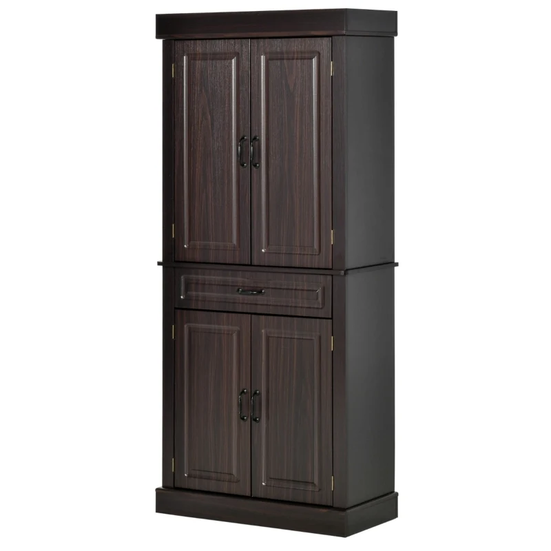 HOMCOM 70.75" Freestanding Kitchen Pantry with 4 Doors, and 2 Large Cabinets, Tall Storage Cabinet with Wide Drawer for Kitchen Dining Room, Coffee