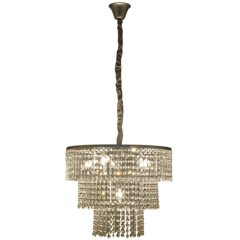 HOMCOM Modern Glass Crystal Chandelier Height Adjustable Crystal Pendant Light E12