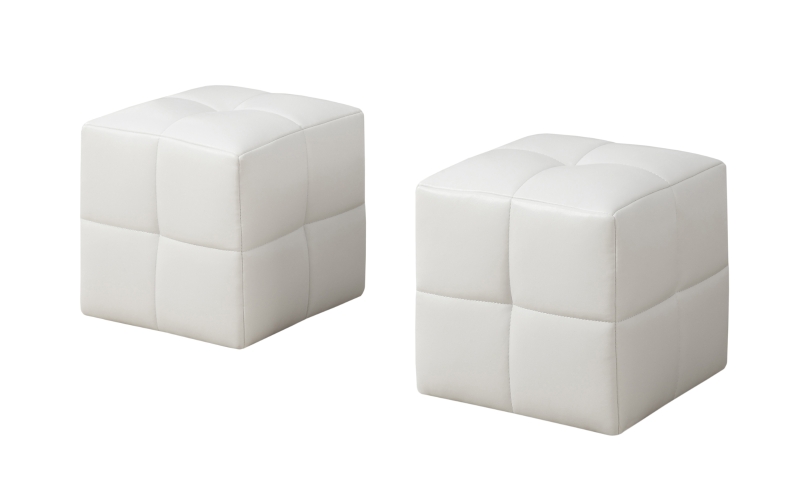 Monarch Two Piece Kids' Padded Upholstered Ottoman Set - White Leather-Look