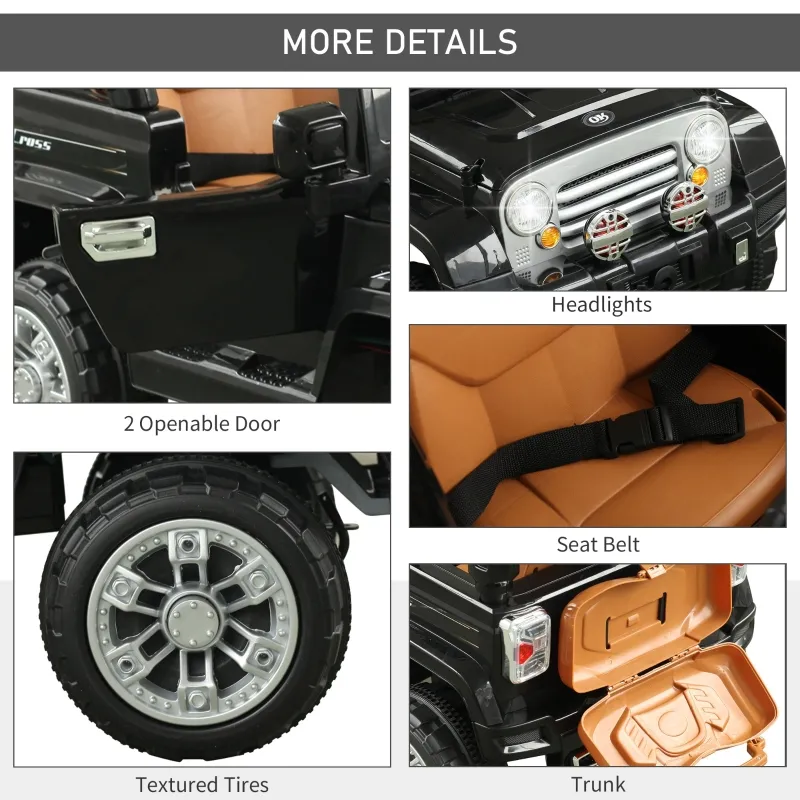 Aosom Ride On Car Toy Off Road Truck, Dual 12V Electric Battery Powered with Remote Control Lights MP3 LCD Power Indicator and MP3