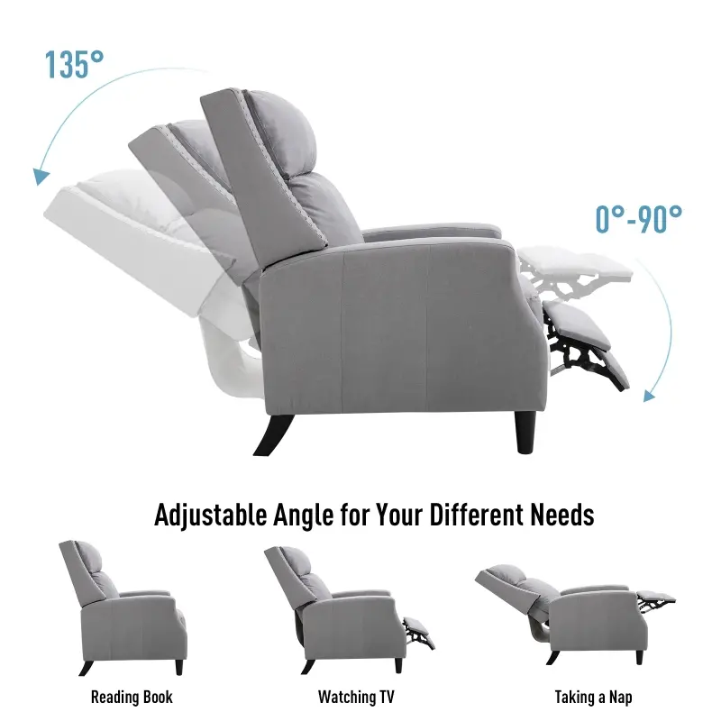 HOMCOM Reclining Manual Sofa Chair with 135 Degree Pushback, and Retractable Footrest, Grey