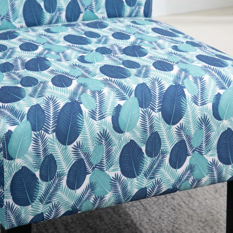 HOMCOM Linen Fabric Dining Chair with Pine Wood Legs and Sponge Padded Cushion, for Living Room, Dining Room, Leaf Pattern