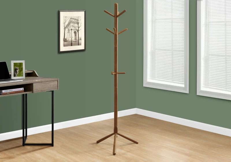 Monarch 69" Contemporary Modern 9-Hook Wooden Coat Tree Hanger Rack - Oak Finish