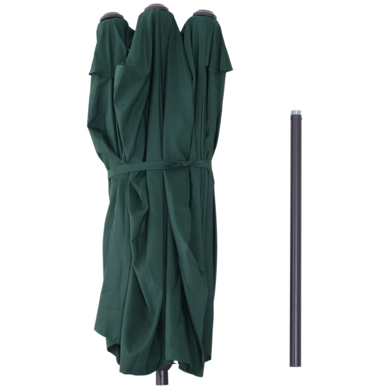 Outsunny 15ft Outdoor Twin Patio Umbrella Garden Double-Sided Market Parasol Sun Shelter with Crank Green