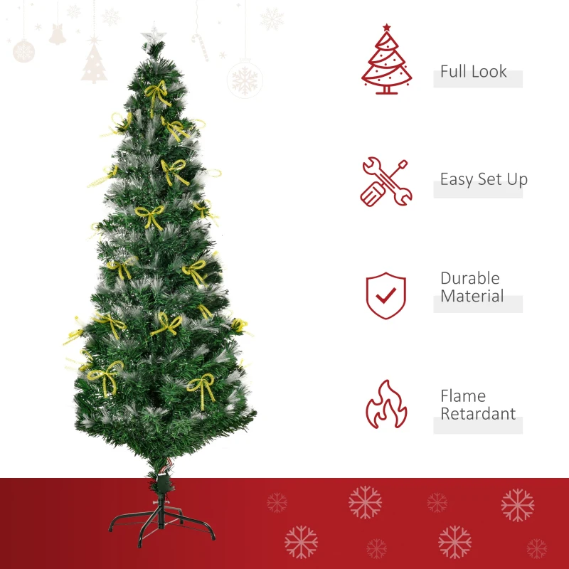 HOMCOM 6FT Prelit Artificial Christmas Tree Fiber Optic LED Light Holiday Home Xmas Decoration with Foldable Feet, Green