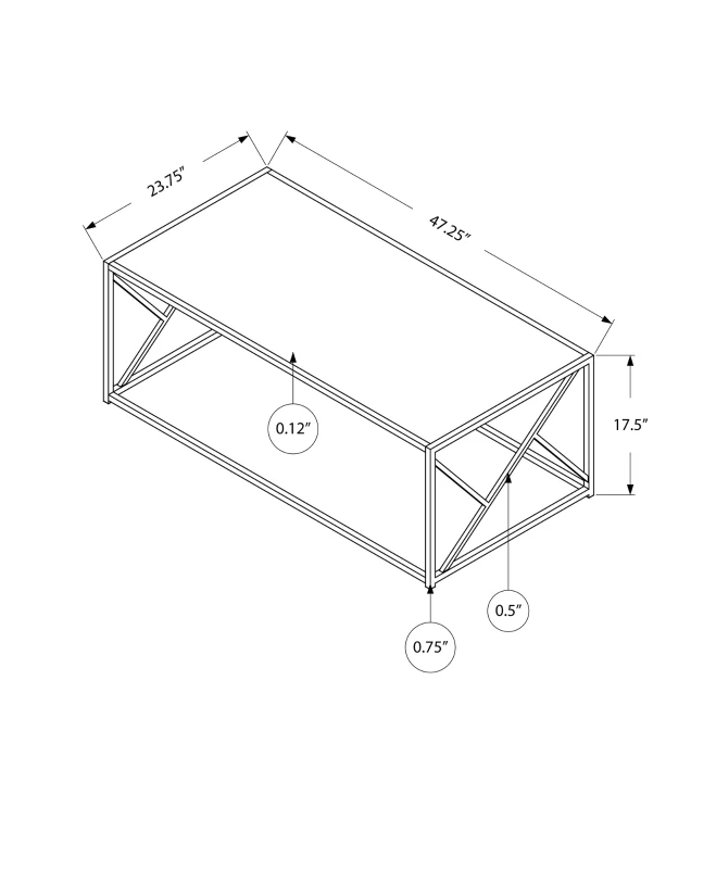 Monarch 47" Minimalist Glam Mirrored Top Metal Frame Accent Coffee Table - Black Nickel Finish