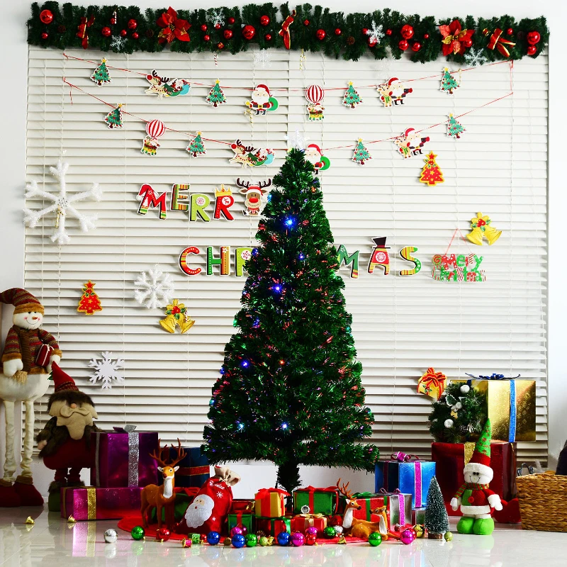 Open Box HOMCOM 6ft Artificial Pre-Lit Fiber Optic Holiday Christmas Tree with 28 LED Lights