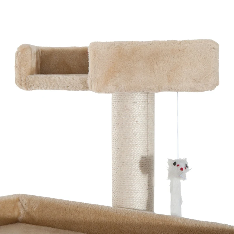 Pawhut 65.2 Inch Cat Tree Scratching Post Pet Furniture with Condo, Hammock, Toy - Beige