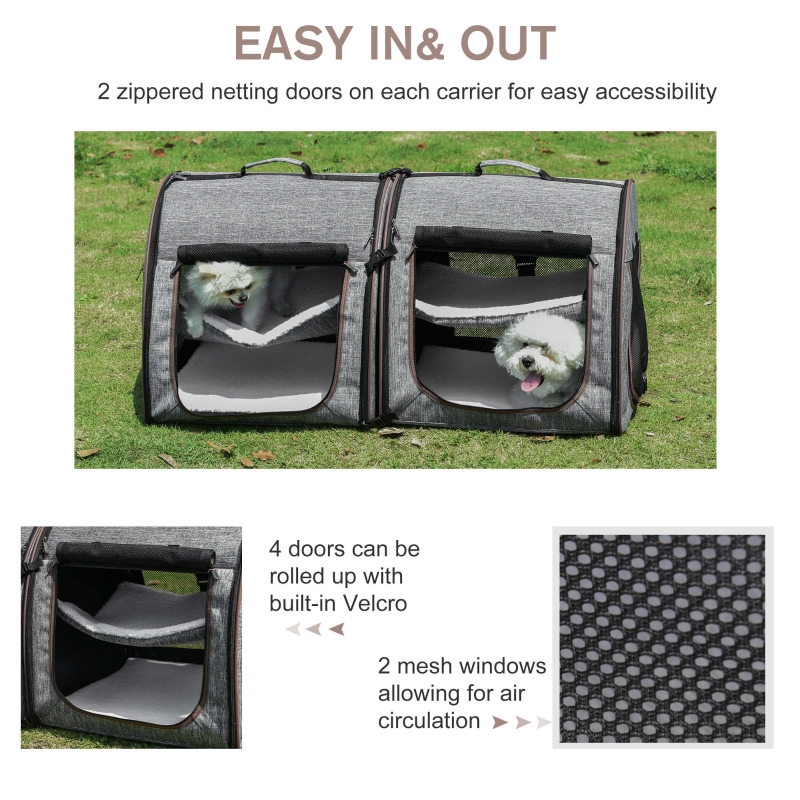 PawHut 39” SoftSided Portable Dual Compartment Pet Carrier Dark Grey