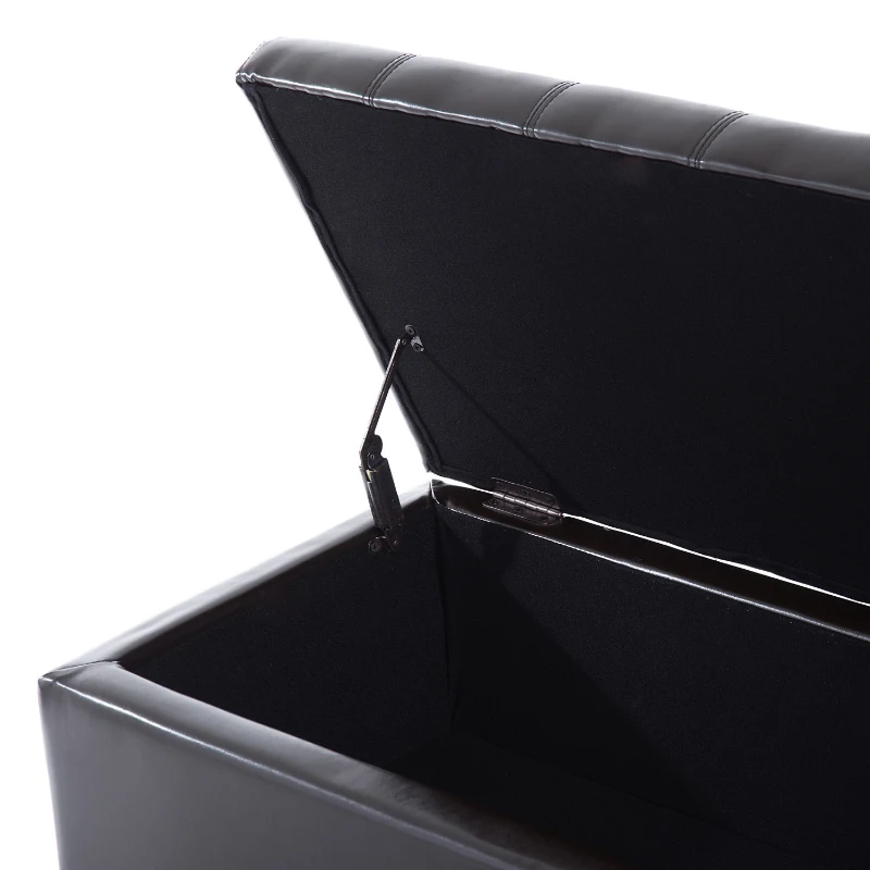 Open Box HomCom Large 51” Tufted Faux Leather Ottoman Storage Bench - Dark Brown