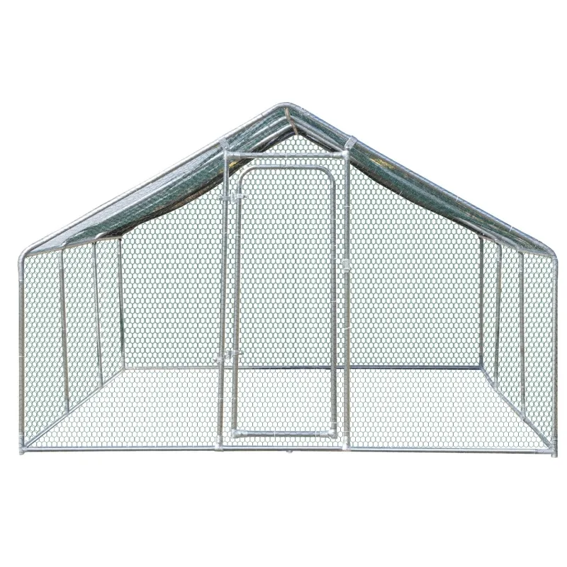 PawHut Large Chicken Coop Metal Chicken Run for Chicken with Waterproof and Anti-UV Cover, Spire Shaped Walk-in Fence Cage Hen House for Outdoor and Yard Farm Use, 1.26" Dia, 9.8' x 19.7' x 6.4'