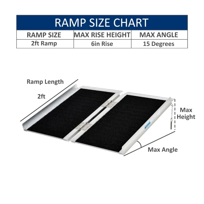 HOMCOM Wheelchair Ramp 2FT, Folding Aluminum Threshold Ramp with Non-Slip Surface, Transition Plates, 600lbs Weight Capacity, Handicap Ramp for Home, Doorways, Curbs, Steps