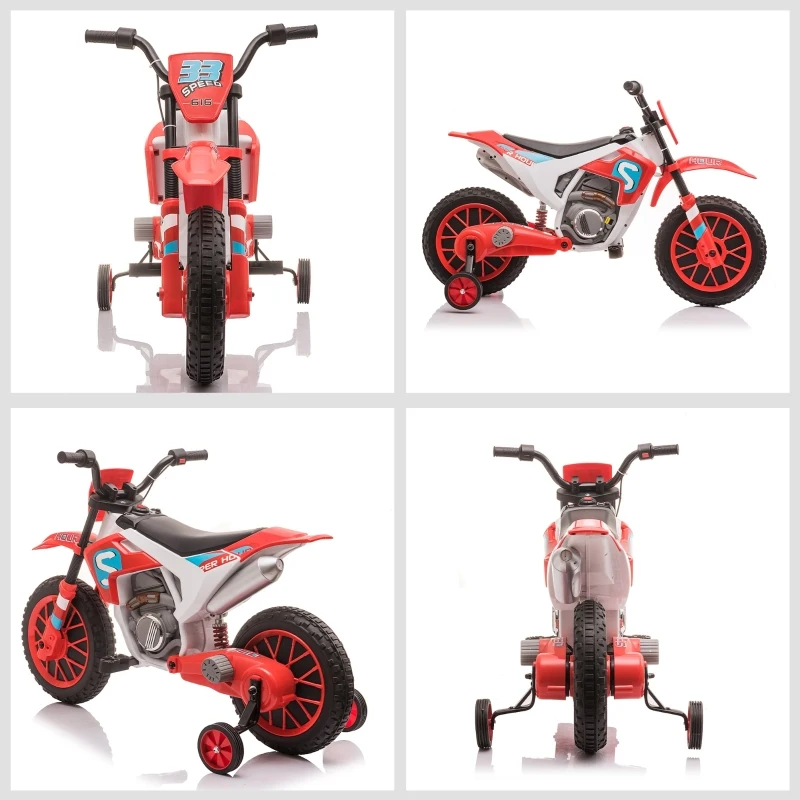 Aosom 12V Electric Kids Ride On Dirt Bike Motorcycle Toy w/ Training Wheels, Red