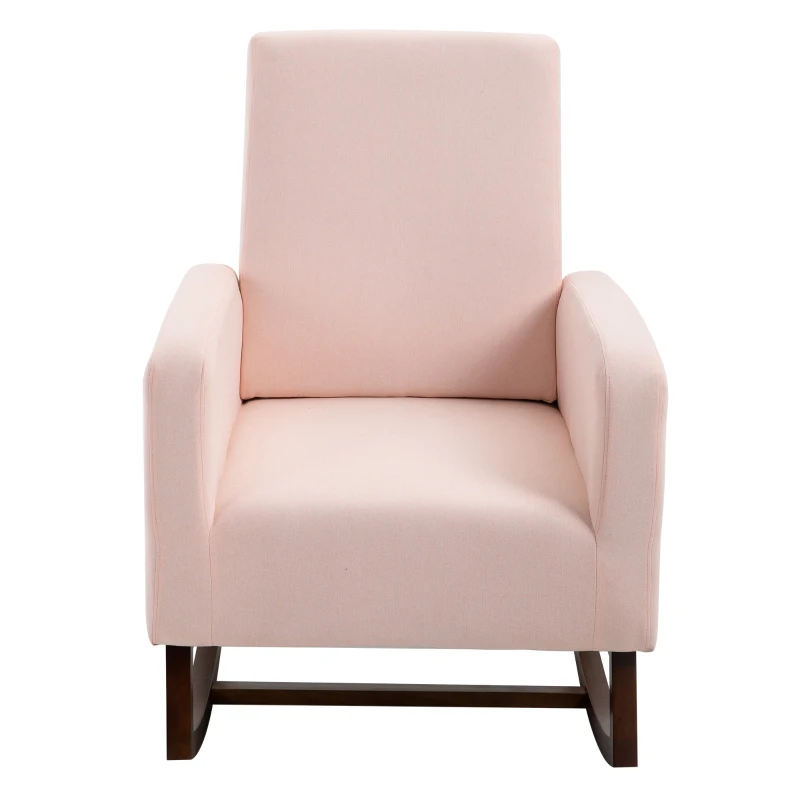 HOMCOM Accent Lounge Rocking Chair with Solid Curved Wood Base and Linen Padded Seat, Pink