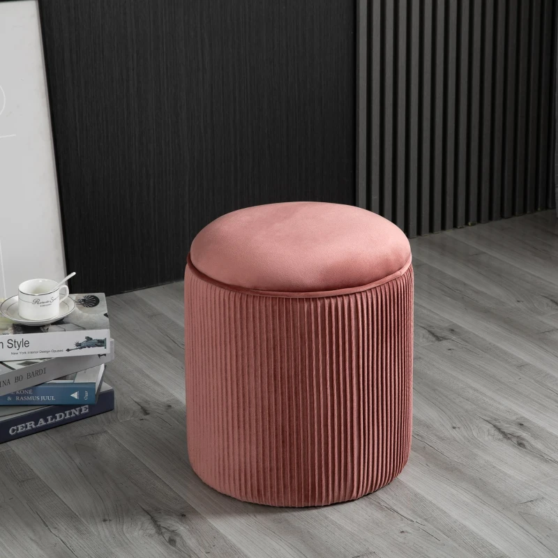 HOMCOM 15'' Small Padded Ottoman Foot Stool with Wrinkle Fabric Design, Thick Sponge Padding and Solid Base, Rose Gold