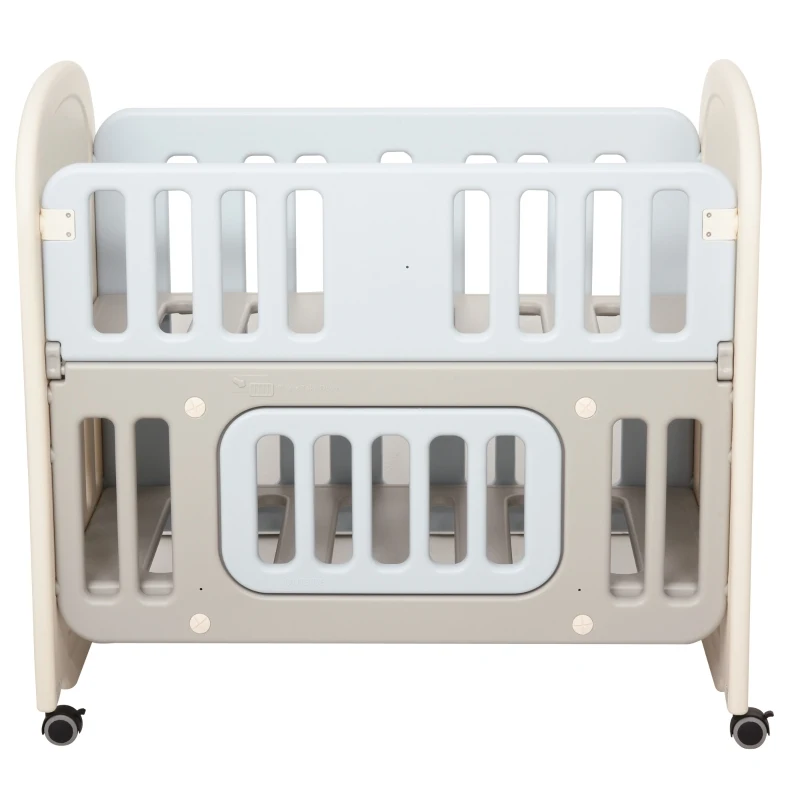 Qaba Baby Crib 3 In 1 Design Toddler Cot Cradle Beside Sleeping Cot with Storage Function Detachable Lockable Wheels for Infant Newborn Age 0 to 6 Months