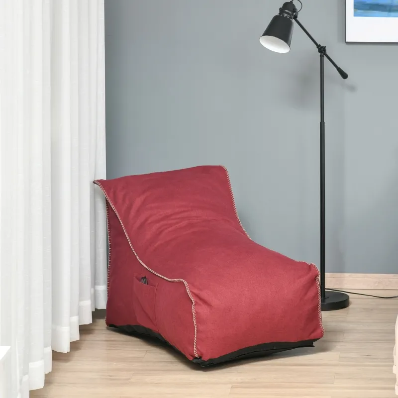 HOMCOM Bean Bag Chair, Stuffed Large Lounger for Indoors, Includes Washable Cover, Side Pockets and Backrest, for Kids and Adults, Wine Red