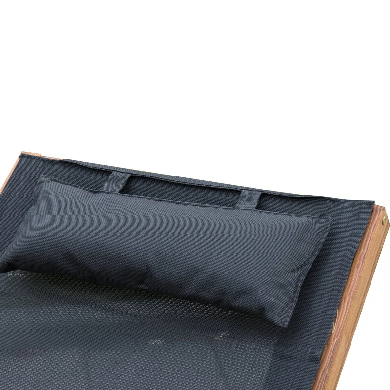 Outsunny Wooden Mesh Patio Rocking Chaise Lounge Outdoor Recliner Chair with Pillow – Black & Teak