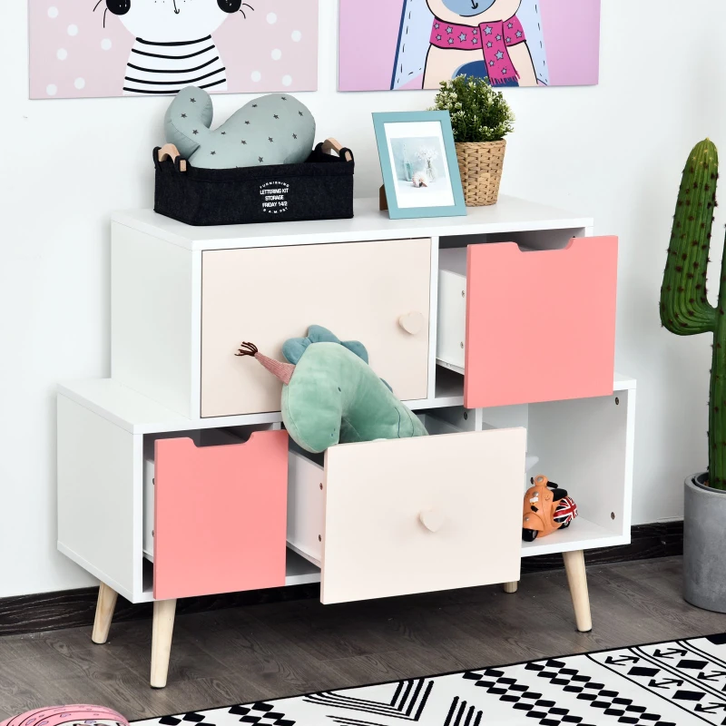 HOMCOM Kids Cabinet Bedroom Storage Organization Unit Bedroom Pink