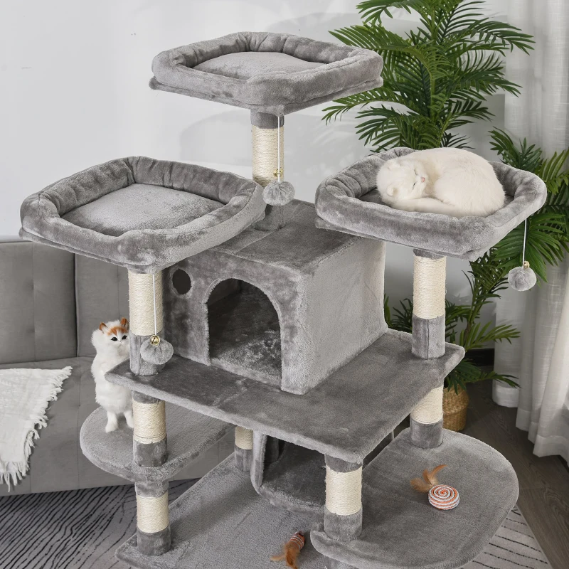 PawHut Plush Cat Tree Tower Activity Center w/ Sisal Scratching Posts Board Perch Condo