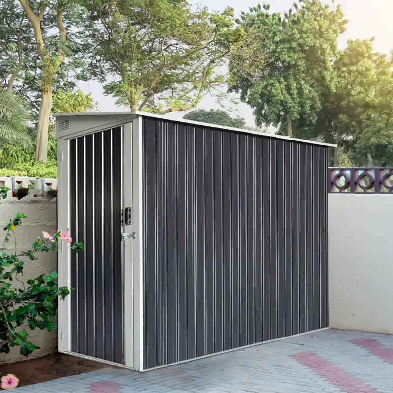 Outsunny 4' x 8' Steel Garden Storage Shed Lean to Shed Outdoor Metal Tool House with Lockable Door and 2 Air Vents for Backyard, Patio, Lawn