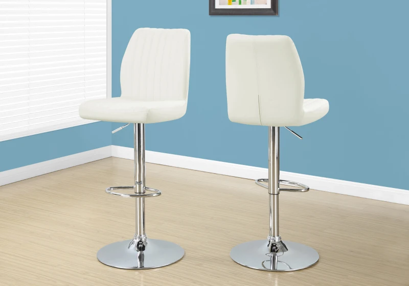Monarch 2 Piece Contemporary PU Leather Vertical Ribbed Seat Chrome Base Hydraulic Lift Swivel Barstool Chair Set - White Finish