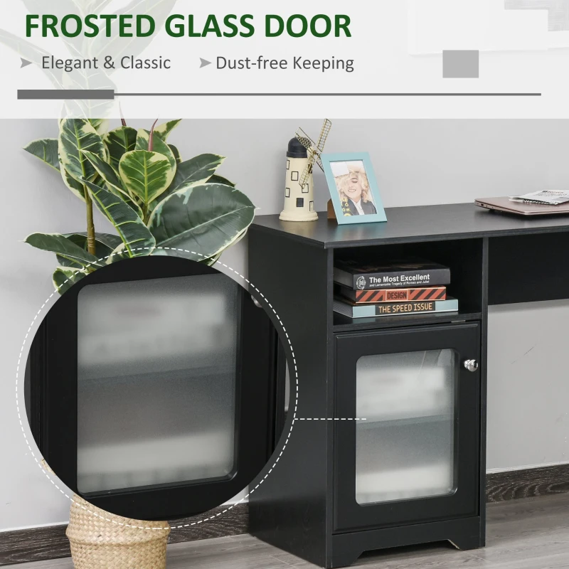 HOMCOM L-Shaped Corner Computer Desk PC Workstation Student Writing Table with Storage Shelf & Drawers, Black