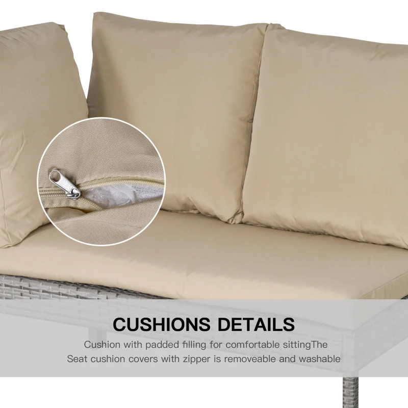 Outsunny 6 PCS Outdoor Patio Dining Table Sets All Weather PE Rattan Sofa Chair Furniture set Indoor Outdoor Backyard Garden with Cushions Khaki