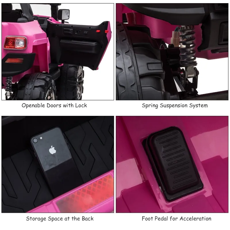 Aosom Kids Ride-On Car 12V RC 2-Seater Police Truck Electric Car For Kids with Full LED Lights, MP3, Parental Remote Control ,Pink