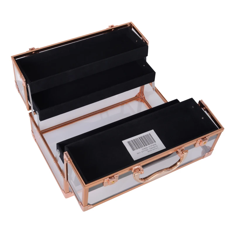 HOMCOM Portable Makeup Case Train Case Lockable Aluminum Rose Gold