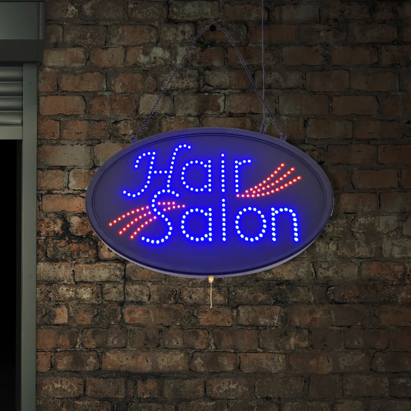LED Hair Salon Store Sign - 3 Flash Patterns - Black Board/Colourful Bulbs