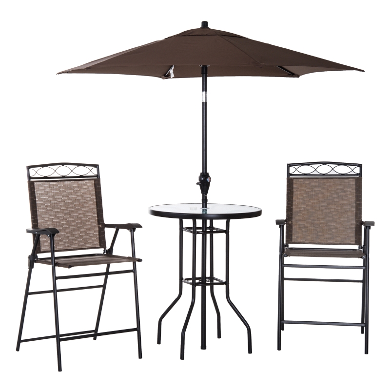 Outsunny 4pcs Sling Folding Patio Dining Set Outdoor Furniture Garden Table Umbrella Brown Aosom Canada Outdoor Furniture Garden Table Set, How To Put Umbrella In Patio Tablet Holder