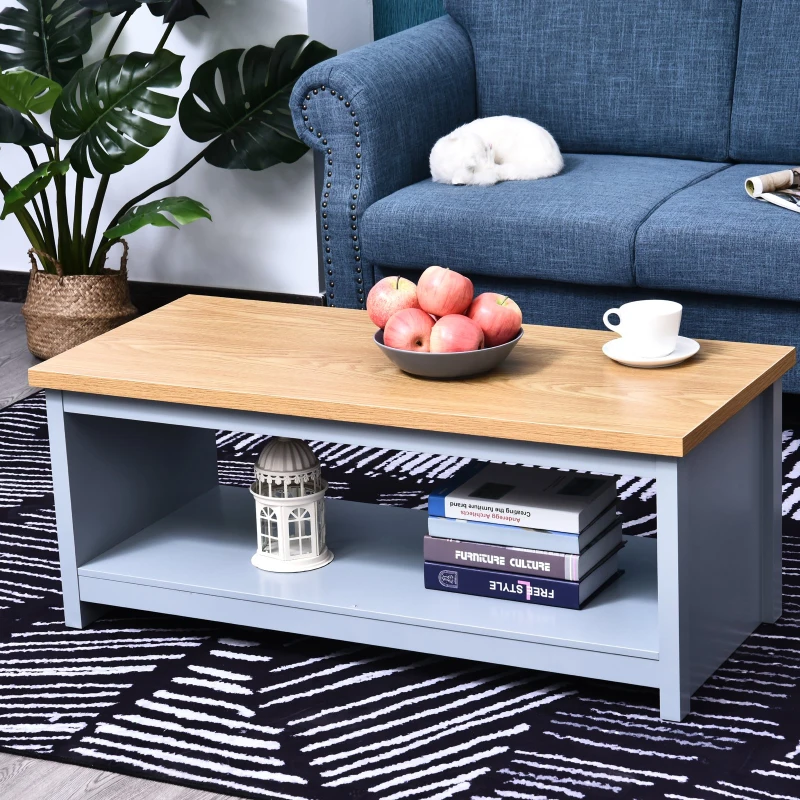 HOMCOM Coffee Table with Storage Shelf Vintage Grey