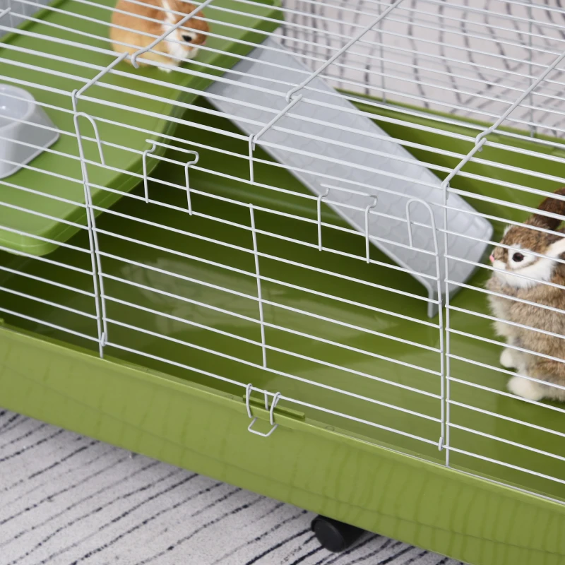 PawHut 47" Small Animal Cage Chinchilla Guinea Pig Hutch Pet House with Platform Ramp, Food Dish, Wheels, & Water Bottle