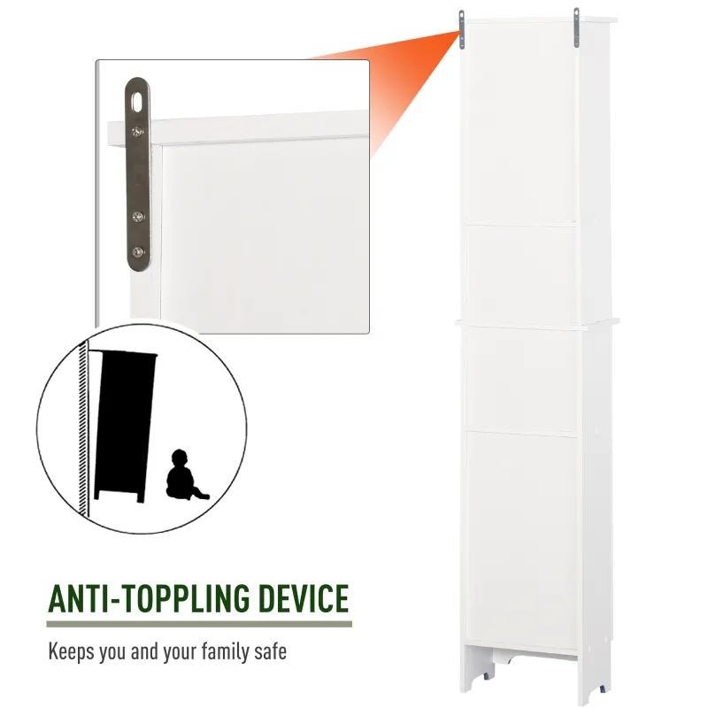 HOMCOM Tall Bathroom Storage Cabinet/Freestanding Linen Tower with 3-Tier Open Adjustable Shelf and Cupboard, White