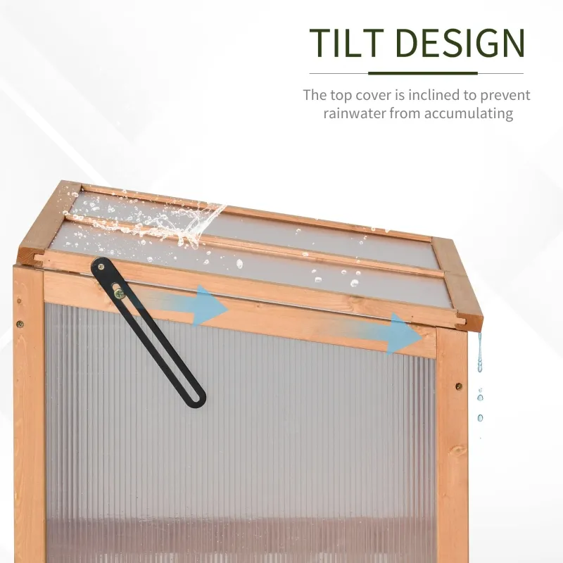 Outsunny Wooden Cold Frame Greenhouse Flower Planter Raised Potted Plant Protection Box with Openable Top & Detachable Shelf, 36" x 20" x 41"