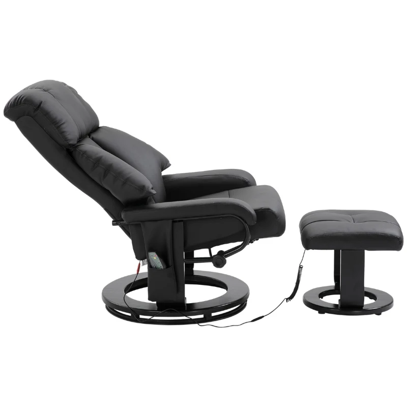 HOMCOM Massage Recliner Chair with Ottoman, 360° Swivel Recliner and Footstool, PU Leather Reclining Chair with Side Pocket and Remote Control, Black