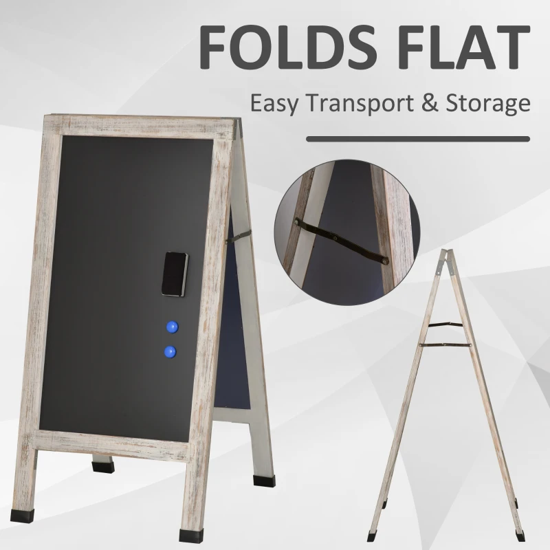 Vinsetto Magnetic A-Frame Sidewalk Chalkboard Sign 40” x 20” Sturdy Freestanding Wooden Sandwich Board with Eraser - Oak