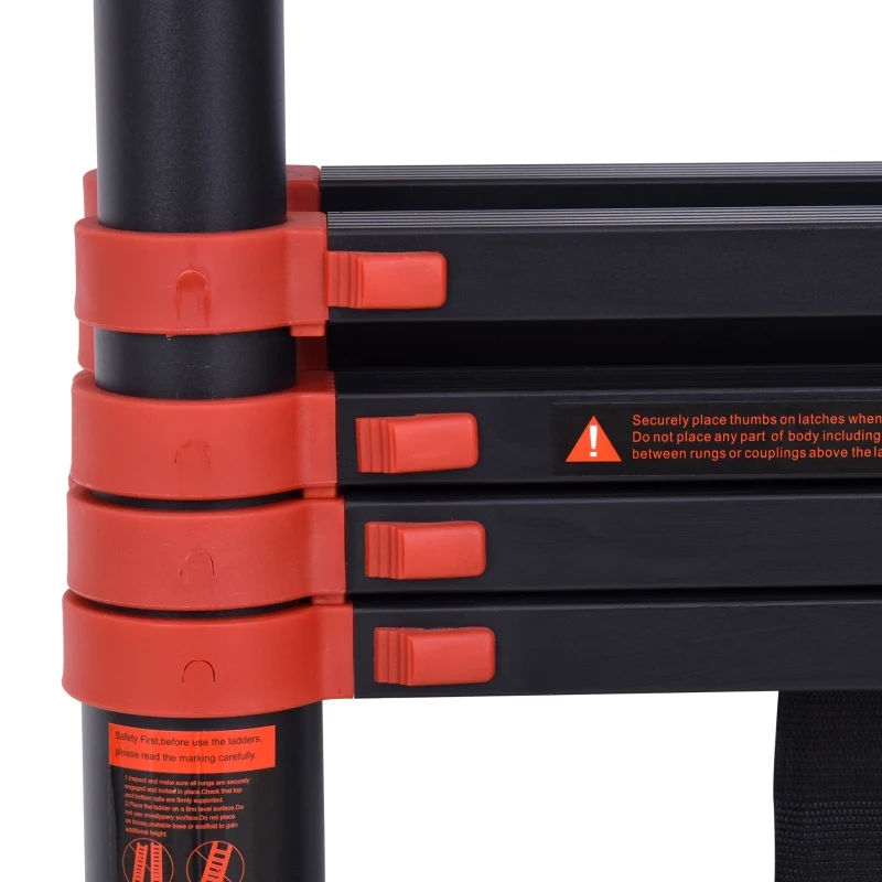 HOMCOM 12ft Aluminium Telescopic Extension Ladder, Heavy Duty Extendable Telescoping Ladder with Locking Mechanism, Non-slip Feet 330 Pound Capacity, EN131 Standard, Black