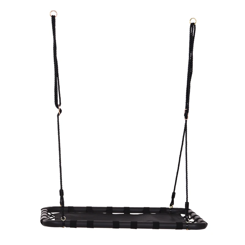HOMCOM Hanging Tree Swing Outdoor Rope Swing Flying Platform Kids Backyard Playground Rectangle Hammock Heavy Duty Black