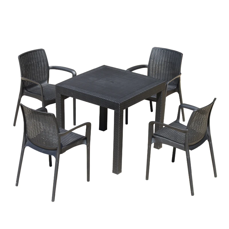 Outsunny 5pc All Weather Resin Patio Dining Set Garden Outdoor Chair Table Furniture, Black